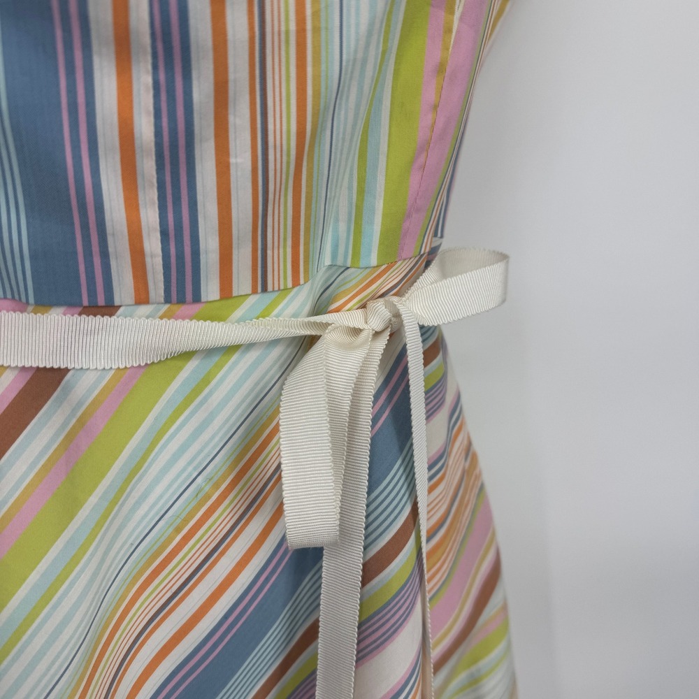 Trina Turk Striped Spaghetti Strap Sun Dress Womens 10 Cotton Tie Waist Lined - Picture 6 of 16